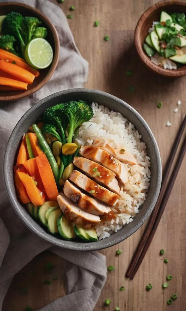 Schnelle Hähnchen-Teriyaki-Bowl mit Gemüse und Reis